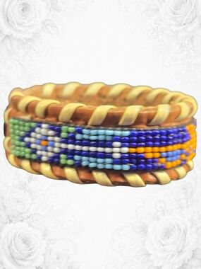 Colorful Beaded Leather Wrap Bracelet - Blue, Green & Orange